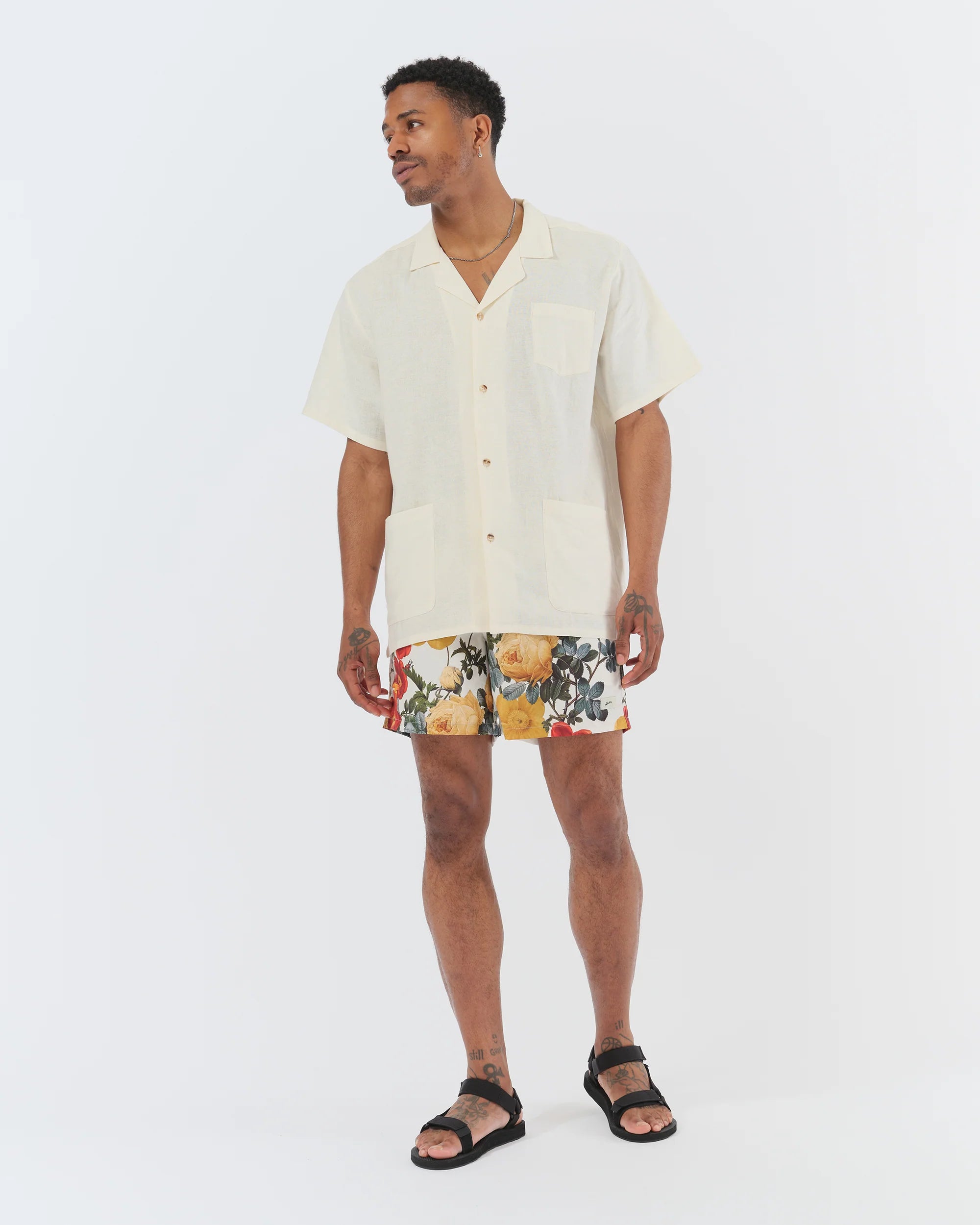 Bather Bouquet Swim Trunk - Beige-Men's Shorts-Brooklyn-Vancouver-Yaletown-Canada