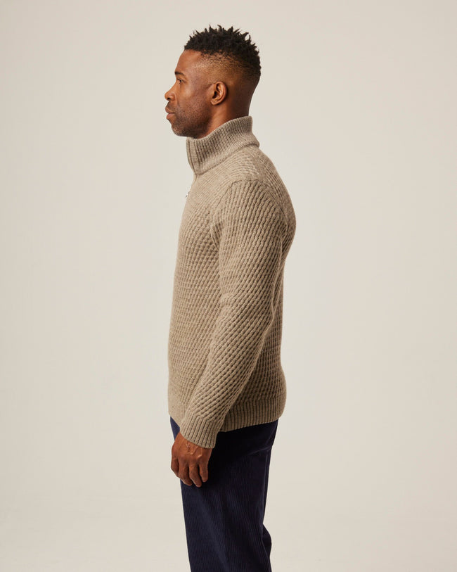 Peregrine Birchall Quarter Zip Jumper - Oak-Men&#39;s Sweaters-Brooklyn-Vancouver-Yaletown-Canada
