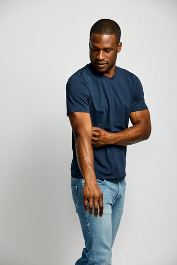 Easy Mondays T Shirt V Neck Navy-Men's T-Shirts-Brooklyn-Vancouver-Yaletown-Canada