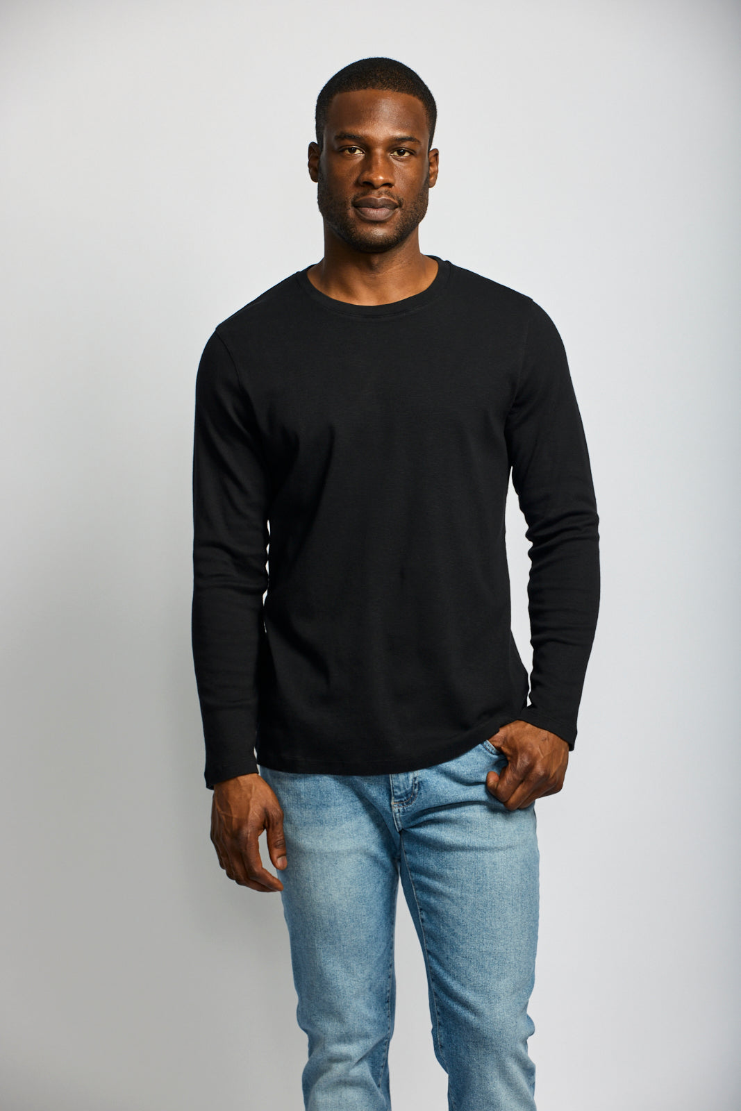 Easy Mondays Long Sleeve Crew Neck Slub T-Shirt - Black-Men's T-Shirts-Brooklyn-Vancouver-Yaletown-Canada