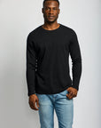 Easy Mondays Long Sleeve Crew Neck Slub T-Shirt - Black-Men's T-Shirts-Brooklyn-Vancouver-Yaletown-Canada