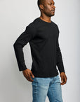 Easy Mondays Long Sleeve Crew Neck Slub T-Shirt - Black-Men's T-Shirts-Brooklyn-Vancouver-Yaletown-Canada