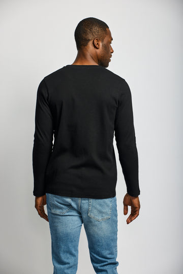 Easy Mondays Long Sleeve Crew Neck Slub T-Shirt - Black-Men's T-Shirts-Brooklyn-Vancouver-Yaletown-Canada
