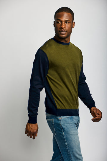 Easy Mondays Colour block sweater Army/Navy-Men's Sweaters-Brooklyn-Vancouver-Yaletown-Canada