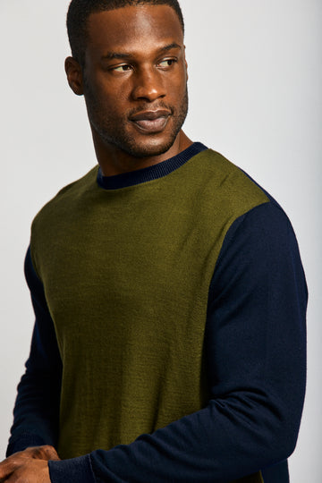 Easy Mondays Colour block sweater Army/Navy-Men&#39;s Sweaters-Brooklyn-Vancouver-Yaletown-Canada
