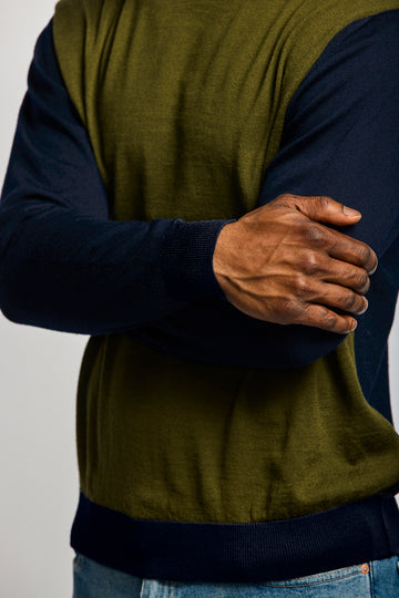 Easy Mondays Colour block sweater Army/Navy-Men&#39;s Sweaters-Brooklyn-Vancouver-Yaletown-Canada