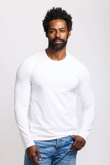 Easy Mondays Long Sleeve Crew Neck T-Shirt - White-Men's T-Shirts-Brooklyn-Vancouver-Yaletown-Canada