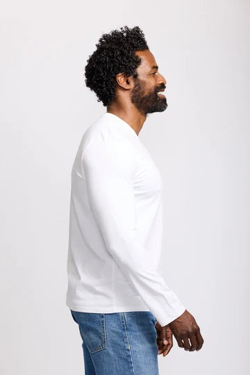 Easy Mondays Long Sleeve Crew Neck T-Shirt - White-Men's T-Shirts-Brooklyn-Vancouver-Yaletown-Canada