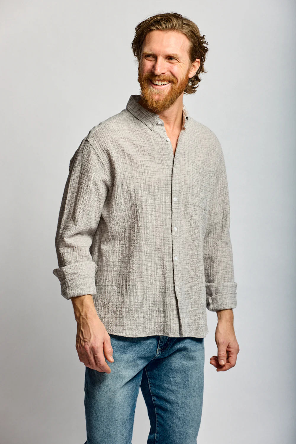 Easy Mondays Crinkle Button Down Stone-Men's Shirts-Brooklyn-Vancouver-Yaletown-Canada