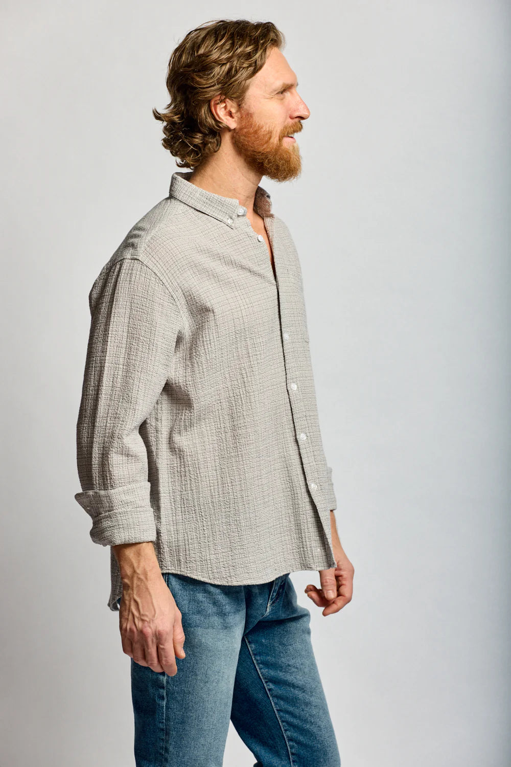 Easy Mondays Crinkle Button Down Stone-Men's Shirts-Brooklyn-Vancouver-Yaletown-Canada