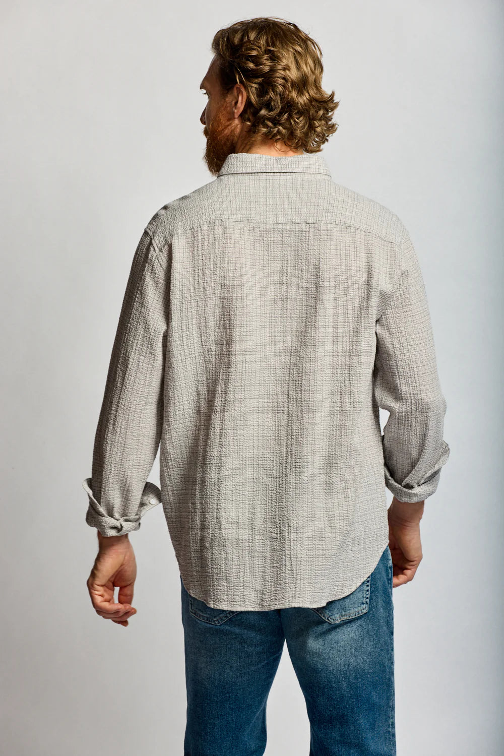 Easy Mondays Crinkle Button Down Stone-Men's Shirts-Brooklyn-Vancouver-Yaletown-Canada