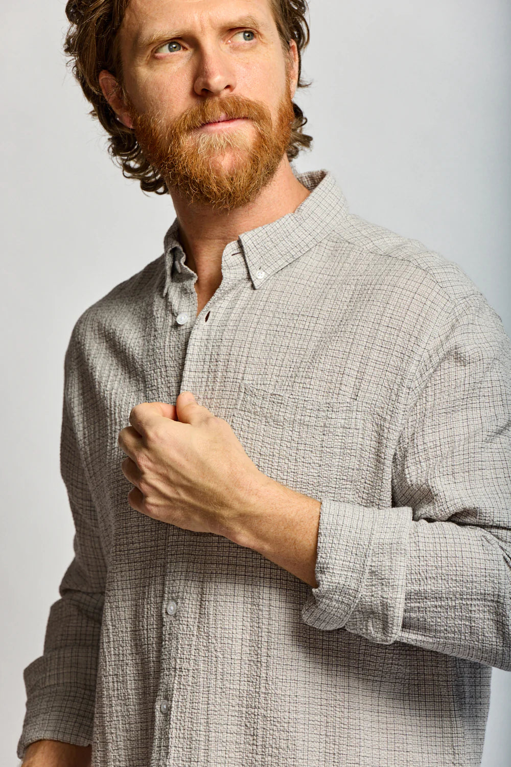 Easy Mondays Crinkle Button Down Stone-Men's Shirts-Brooklyn-Vancouver-Yaletown-Canada