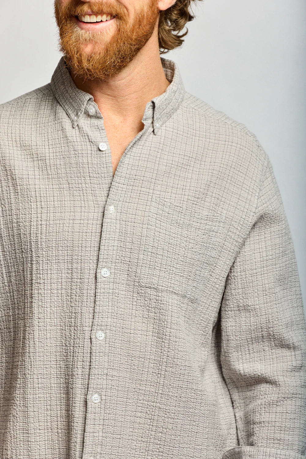 Easy Mondays Crinkle Button Down Stone-Men's Shirts-Brooklyn-Vancouver-Yaletown-Canada