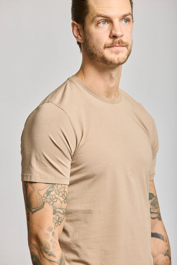 Easy Mondays Crew Neck Short Sleeve Cotton T-Shirt - Latte-Men&#39;s T-Shirts-Brooklyn-Vancouver-Yaletown-Canada