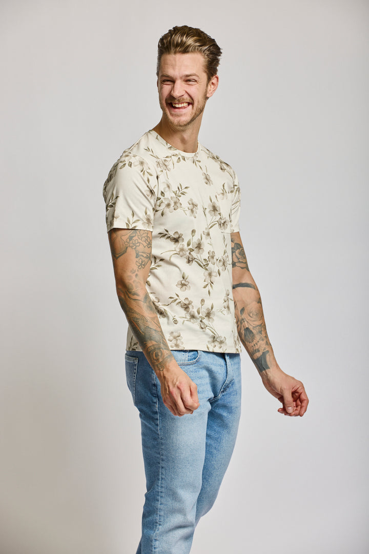 Easy Mondays Printed T-Shirt - Cream Floral-Men's T-Shirts-Brooklyn-Vancouver-Yaletown-Canada