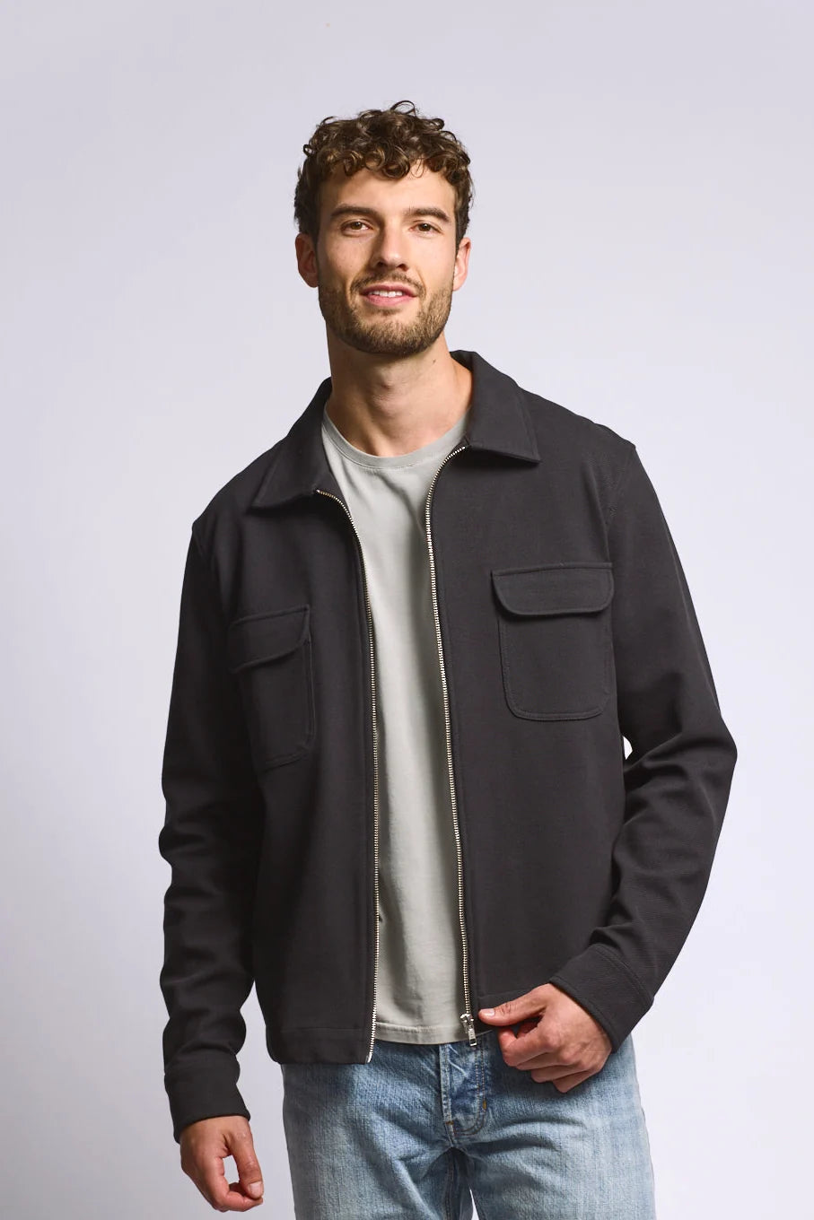 Easy Mondays Diagonal Zip Up Jacket - Black-Men's Jackets-Brooklyn-Vancouver-Yaletown-Canada