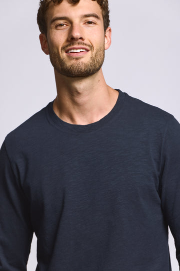 Easy Mondays Long Sleeve Slub Cotton T-Shirt - Navy-Men's T-Shirts-Brooklyn-Vancouver-Yaletown-Canada