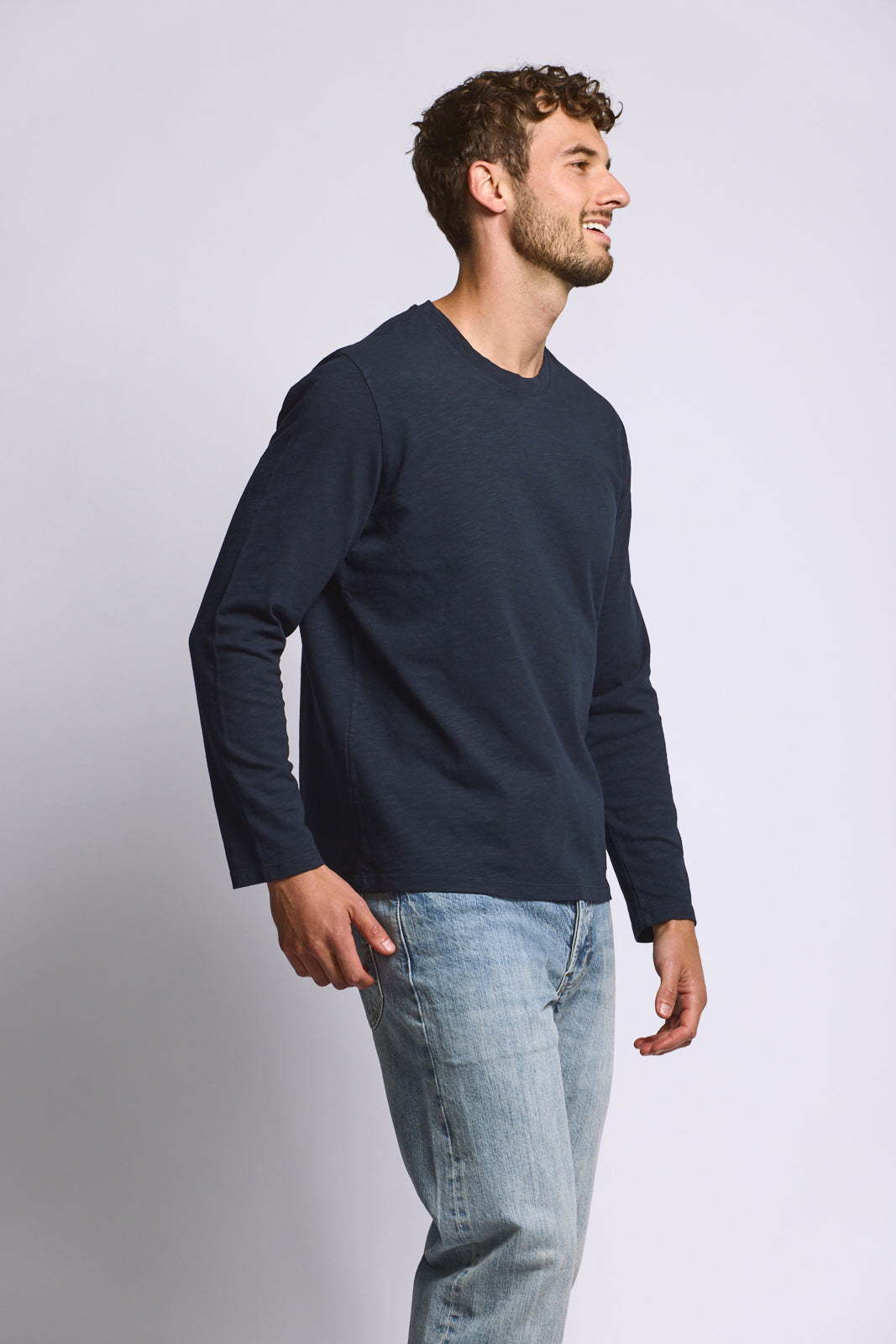 Easy Mondays Long Sleeve Slub Cotton T-Shirt - Navy-Men's T-Shirts-Brooklyn-Vancouver-Yaletown-Canada
