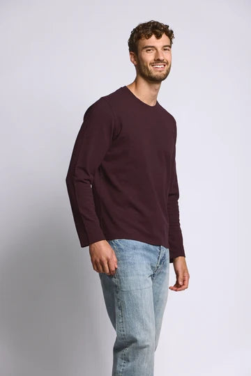 Easy Mondays Long Sleeve Slub Cotton T-Shirt - Oxblood-Men's T-Shirts-Brooklyn-Vancouver-Yaletown-Canada