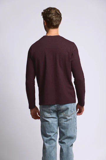 Easy Mondays Long Sleeve Slub Cotton T-Shirt - Oxblood-Men's T-Shirts-Brooklyn-Vancouver-Yaletown-Canada