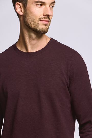 Easy Mondays Long Sleeve Slub Cotton T-Shirt - Oxblood-Men's T-Shirts-Brooklyn-Vancouver-Yaletown-Canada