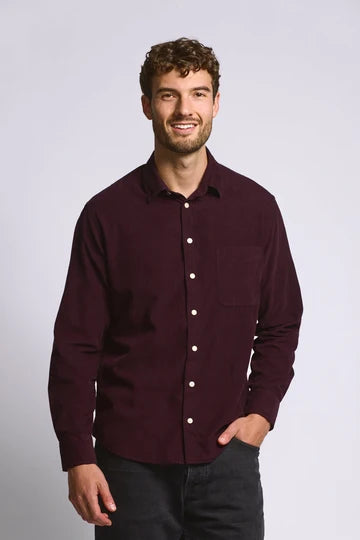 Easy Mondays Micro Corduroy Shirt - Oxblood-Men's Shirts-Brooklyn-Vancouver-Yaletown-Canada