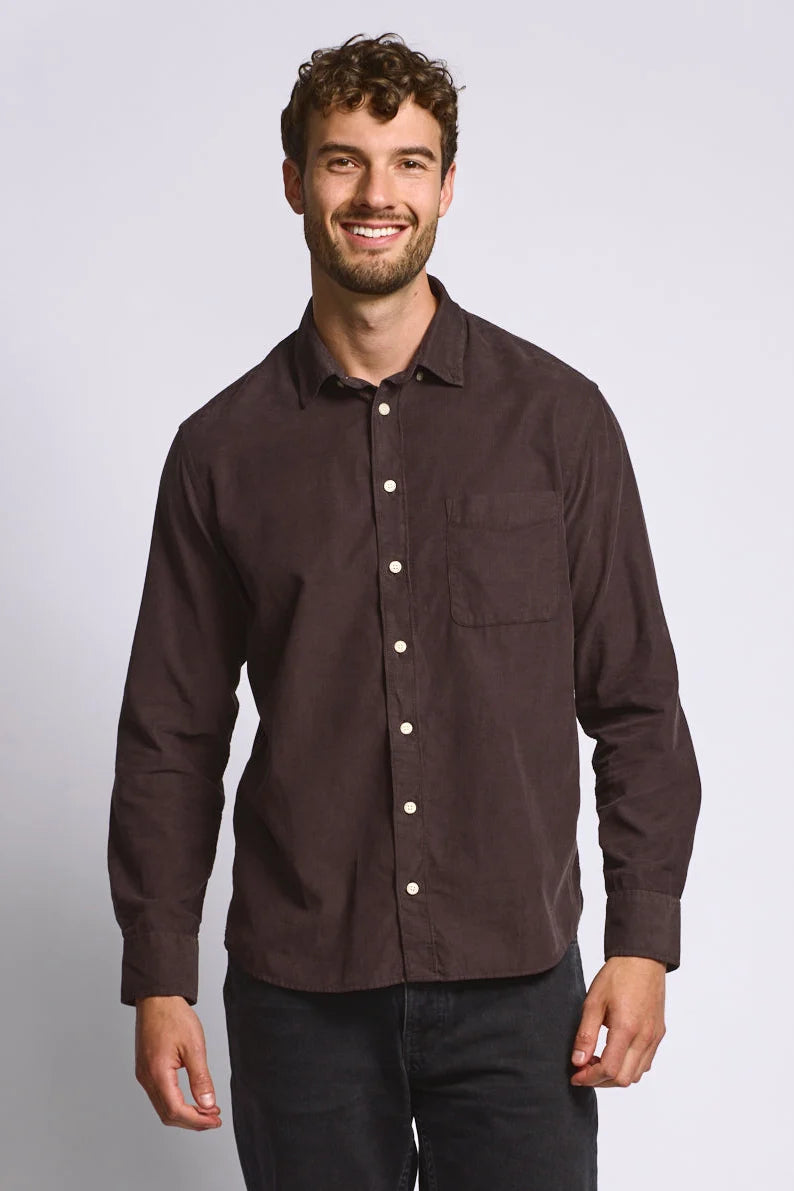 Easy Mondays Micro Corduroy Shirt - Espresso-Men's Shirts-Brooklyn-Vancouver-Yaletown-Canada