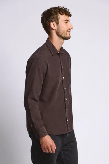 Easy Mondays Micro Corduroy Shirt - Espresso-Men's Shirts-Brooklyn-Vancouver-Yaletown-Canada