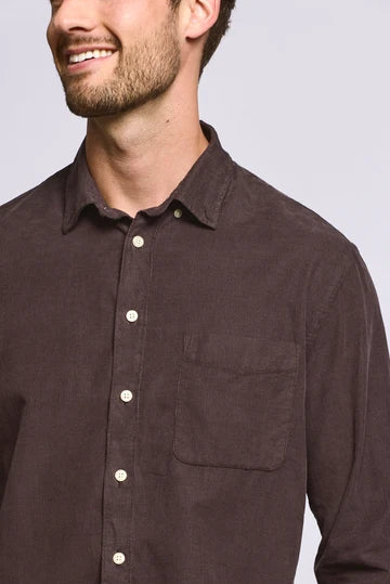 Easy Mondays Micro Corduroy Shirt - Espresso-Men's Shirts-Brooklyn-Vancouver-Yaletown-Canada
