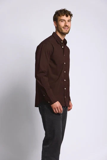 Easy Mondays Stretch Poplin - Oxblood-Men's Shirts-Brooklyn-Vancouver-Yaletown-Canada