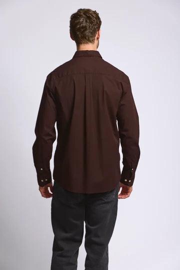 Easy Mondays Stretch Poplin - Oxblood-Men's Shirts-Brooklyn-Vancouver-Yaletown-Canada