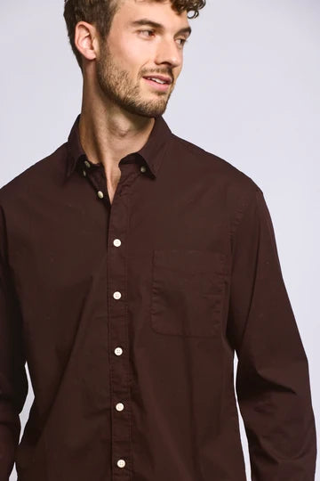 Easy Mondays Stretch Poplin - Oxblood-Men's Shirts-Brooklyn-Vancouver-Yaletown-Canada