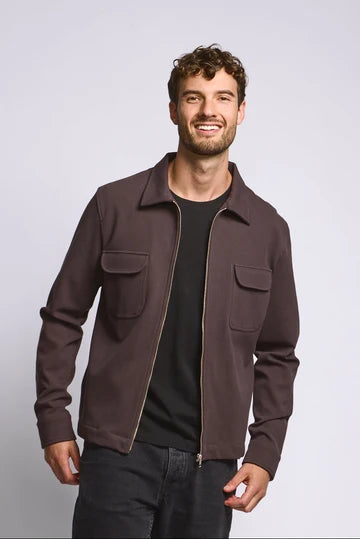 Easy Mondays Diagonal Zip Up Jacket - Espresso-Men's Jackets-Brooklyn-Vancouver-Yaletown-Canada