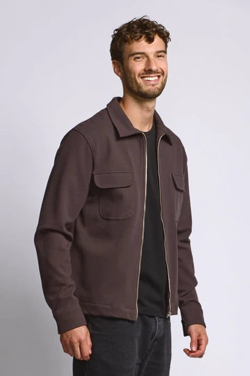 Easy Mondays Diagonal Zip Up Jacket - Espresso-Men's Jackets-Brooklyn-Vancouver-Yaletown-Canada