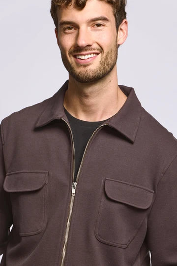 Easy Mondays Diagonal Zip Up Jacket - Espresso-Men's Jackets-Brooklyn-Vancouver-Yaletown-Canada