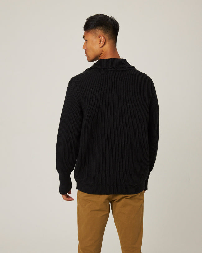 Peregrine Fisherman Cardigan - Black-Men's Sweaters-Brooklyn-Vancouver-Yaletown-Canada