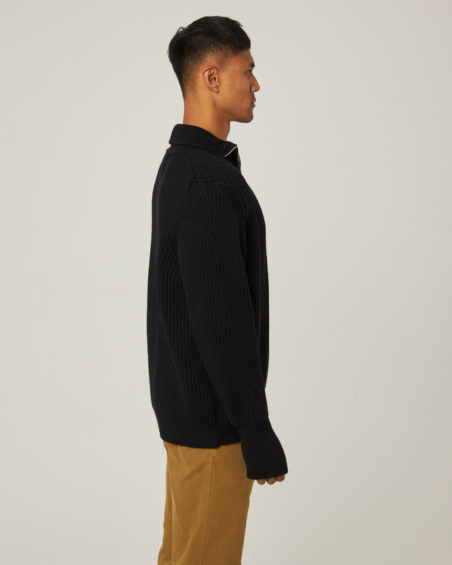 Peregrine Fisherman Cardigan - Black-Men&#39;s Sweaters-Brooklyn-Vancouver-Yaletown-Canada