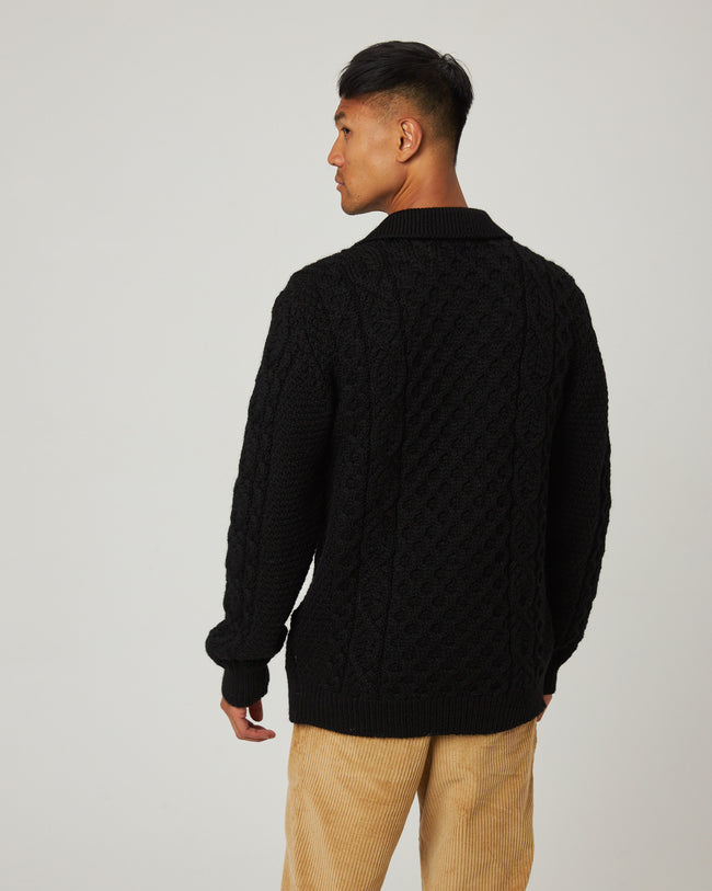 Peregrine Hudson Aran Cardigan - Black-Men's Sweaters-Brooklyn-Vancouver-Yaletown-Canada