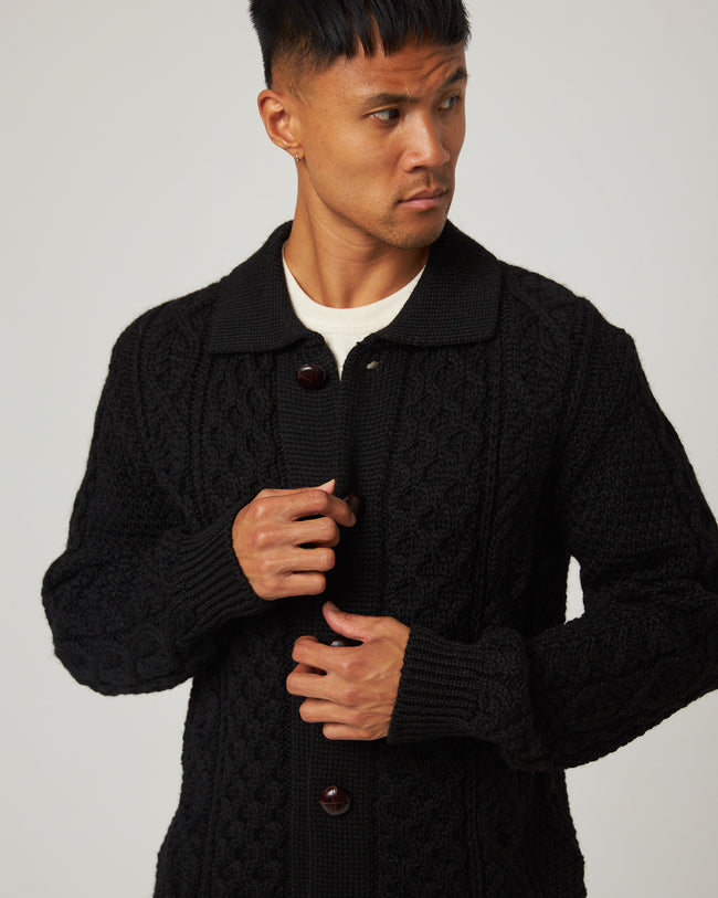 Peregrine Hudson Aran Cardigan - Black-Men&#39;s Sweaters-Brooklyn-Vancouver-Yaletown-Canada