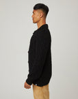 Peregrine Hudson Aran Cardigan - Black-Men's Sweaters-Brooklyn-Vancouver-Yaletown-Canada