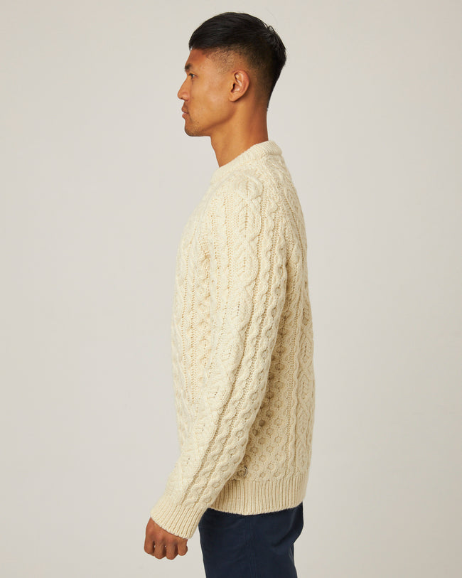 Peregrine Hudson Aran Jumper - Cream-Men&#39;s Sweaters-Brooklyn-Vancouver-Yaletown-Canada