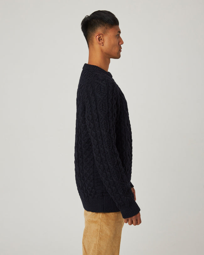 Peregrine Hudson Aran Jumper - Navy-Men&#39;s Sweaters-Brooklyn-Vancouver-Yaletown-Canada