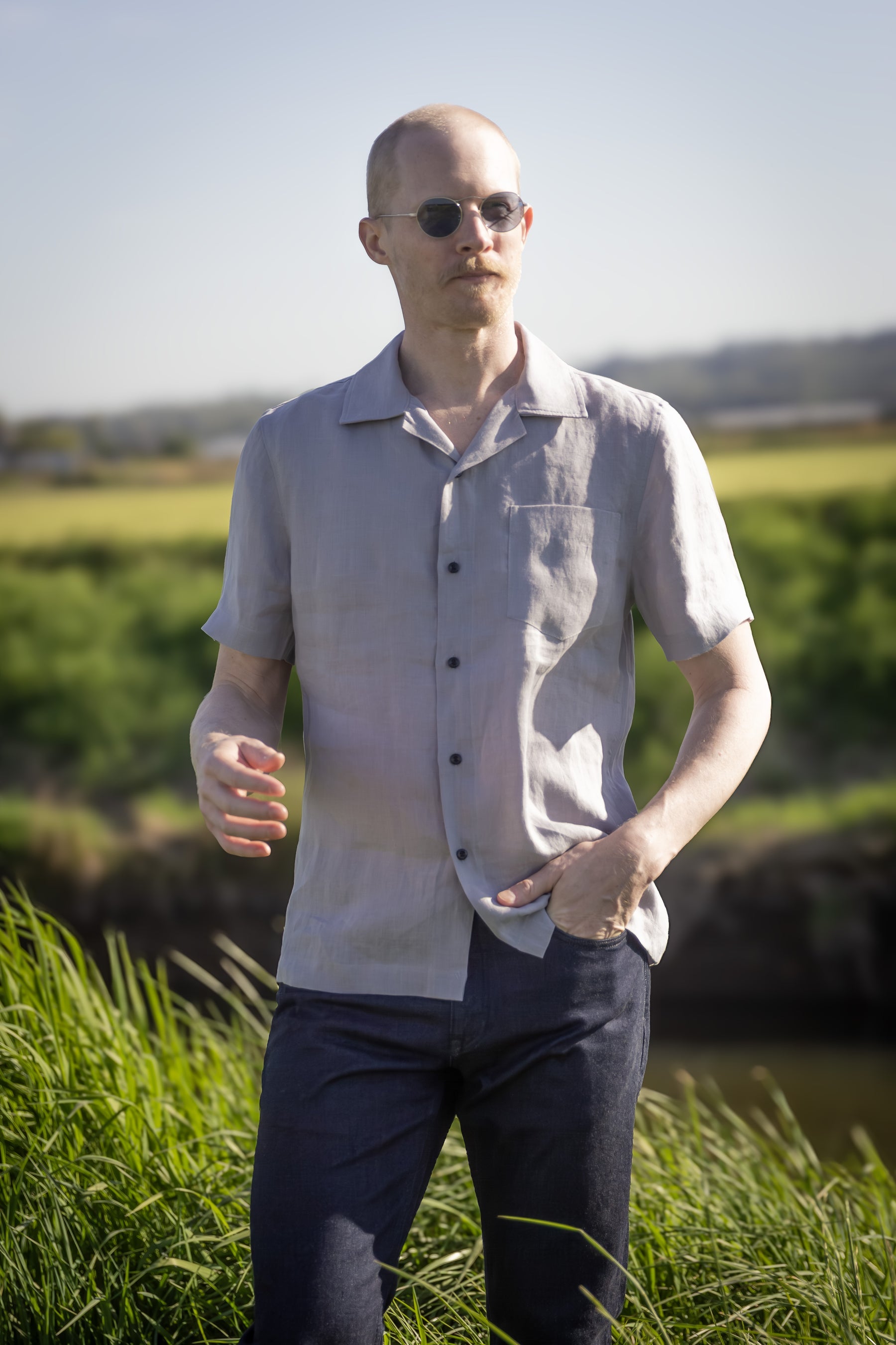 Jude Neale Marx Camp Hemp Shirt - Grey Solid-Men's Shirts-Brooklyn-Vancouver-Yaletown-Canada