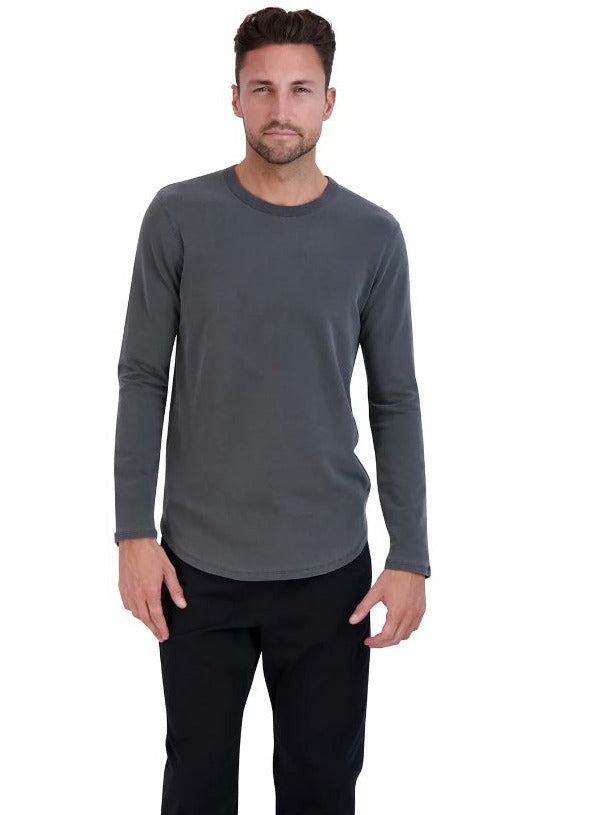Goodlife-LS Sun-Faded Micro Terry Crew Tee-Black FW23-Men's T-Shirts-Yaletown-Vancouver-Surrey-Canada