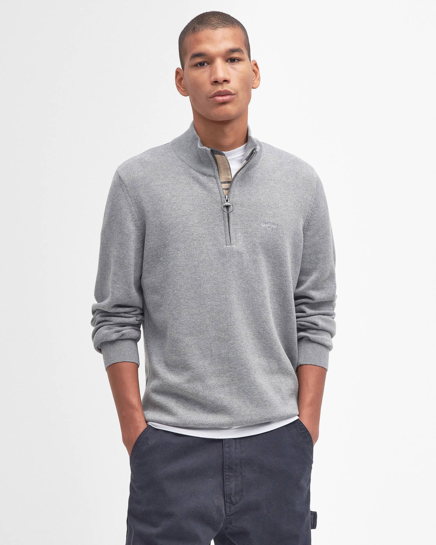 Barbour Cotton Half Zip Knitted Jumper - Grey Marl-Men's Sweaters-Brooklyn-Vancouver-Yaletown-Canada
