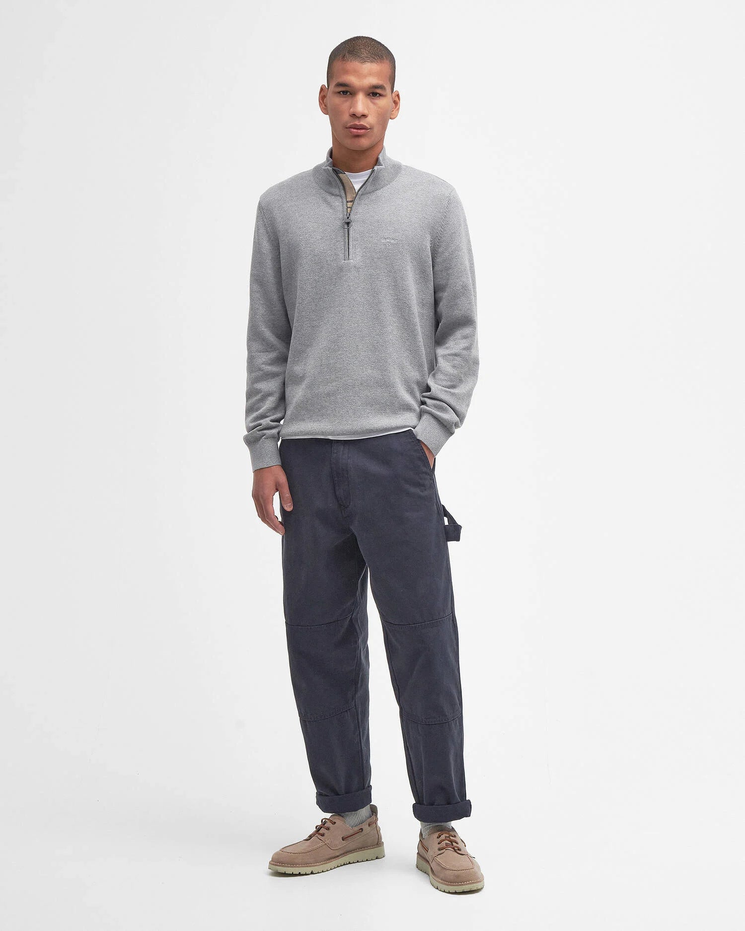 Barbour Cotton Half Zip Knitted Jumper - Grey Marl-Men's Sweaters-Brooklyn-Vancouver-Yaletown-Canada