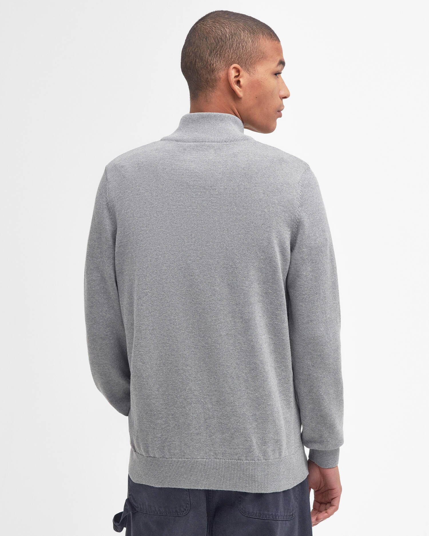 Barbour Cotton Half Zip Knitted Jumper - Grey Marl-Men's Sweaters-Brooklyn-Vancouver-Yaletown-Canada