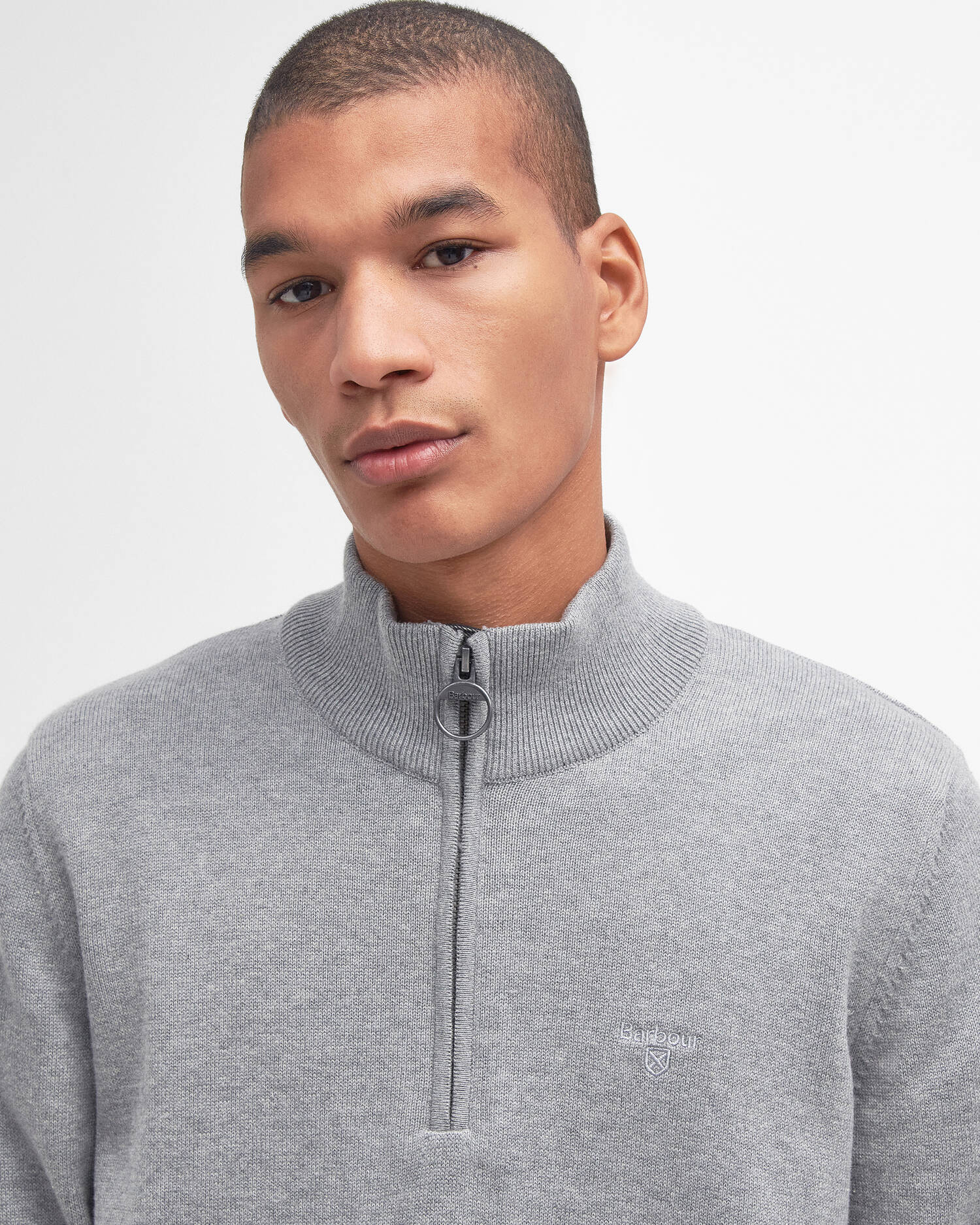 Barbour Cotton Half Zip Knitted Jumper - Grey Marl-Men's Sweaters-Brooklyn-Vancouver-Yaletown-Canada
