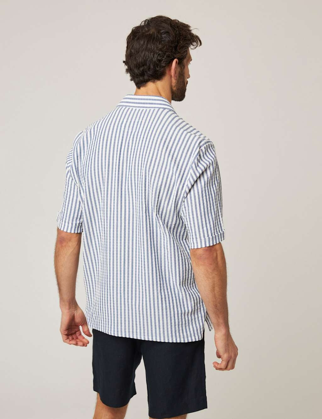 Peregrine Beach Shirt SS Blue White Stripe-Men's Shirts-Brooklyn-Vancouver-Yaletown-Canada