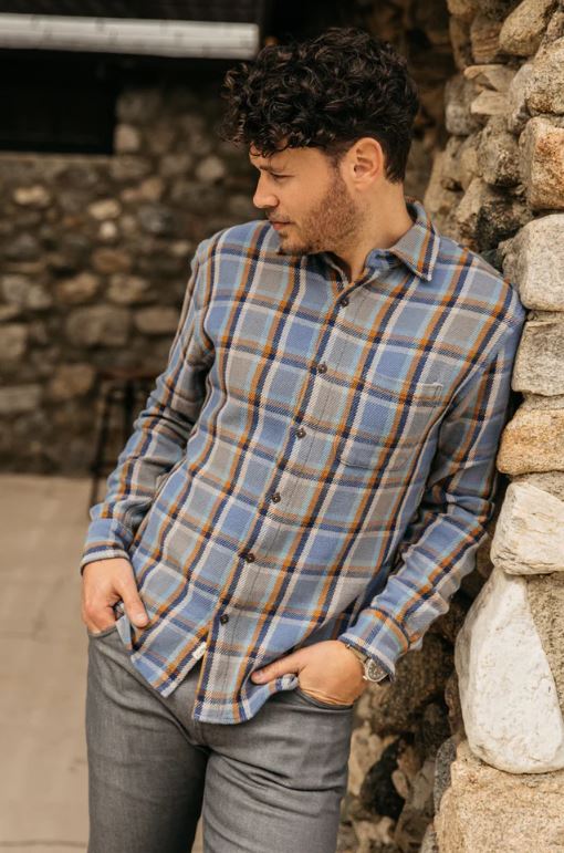 Kato-The Ripper LS 8 Oz Plaid Button Up-Blue Gray FW23-Men's Shirts-Yaletown-Vancouver-Surrey-Canada